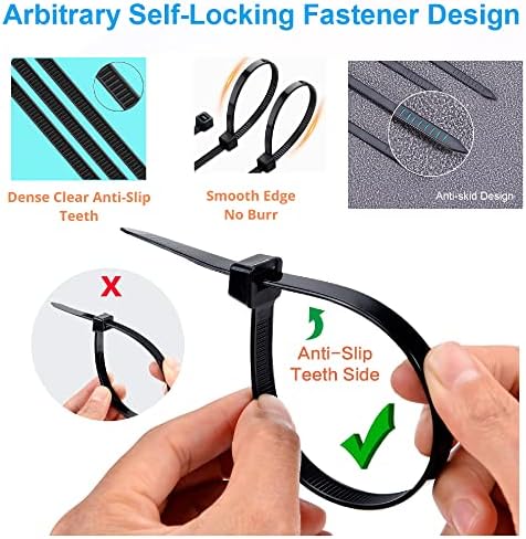 600 Pcs Black Zip Ties Heavy Duty 6 8 12 Inch Width 0.18 inch 54lbs Tensile Strength - Self-Locking Industrial Multi-Purpose UV Resistant Premium Nylon Cable Wire Ties - Image 2