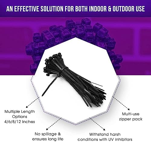 JiGO Cable Zip Ties 18 inch Cable Ties 100 Pcs For Cable Management Premium Nylon Large Zip-tie Cord Management Indoor Home Office Garden Workshop Wire Ties Outdoor Self-Locking Heavy Duty (Black 18") - Image 3