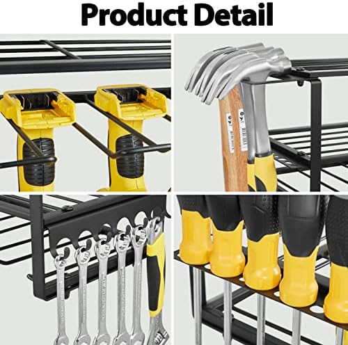 FOTEEMO Power Tool Organizer For Tool Storage, Heavy Duty Garage Wall Tool Storage Organizer 7 Drills Holders Organizers And Storage Household Wall Mount Utility Organizer Rack For Men (Black) - Image 4