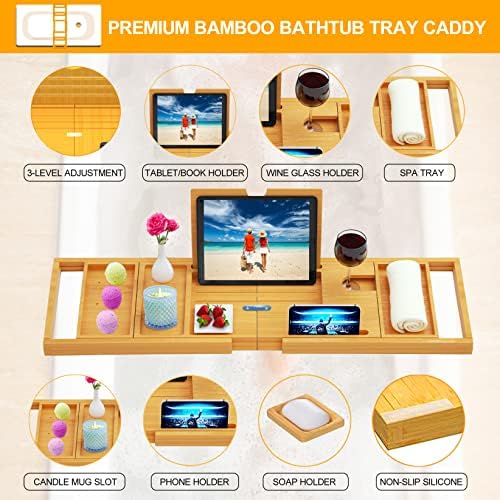 Premium Bathtub Caddy Tray - Bath Tray - Bath Tub Tray Table for Bathtub - Bath Caddy Tray for Bathtub, Expandable Size, Fits Most Bath Tubs - Image 2