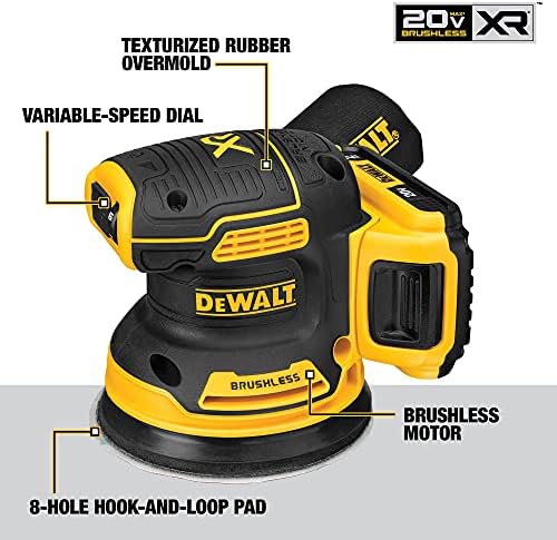 DEWALT 20V MAX Sander, Cordless, 5-Inch, 2.Ah, 8,000-12,000 OPM, Variable Speed Dial, Storage Bag, Battery and Charger Included (DCW210D1), Multi - Image 2