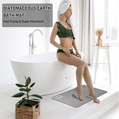 WESIDUNMU Simple-Thin Diatomaceous Bath Mat Bathtub mat，Soft & Comfort Touch Fast Drying& Non-Slip Shower Mat High Water Absorbency Bathroom Floor Mat, Machine Washable, Size 15.7" x 23.6"，Grey - Image 2