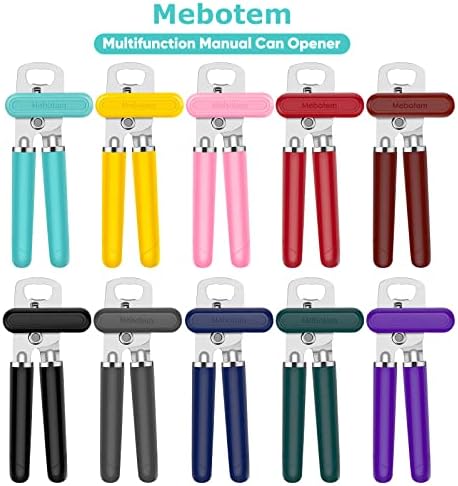 Mebotem 10 Colors Can Opener Manual Handheld Heavy Duty Hand Can Opener Smooth Edge Stainless Steel Can Openers Top Lid Kitchen Gadgets, Best Large Rated Easy Turn Knob, with Bottle Opener, Black - Image 2