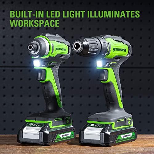 Greenworks 24V Brushless Cordless Drill Impact Driver Combo kit, 1/2”Drill & 1/4”Hex Impact Driver Power Tool Kit, Included 2 Batteries, 1 Charger, 8 pcs Bit Set & Bag - Image 6