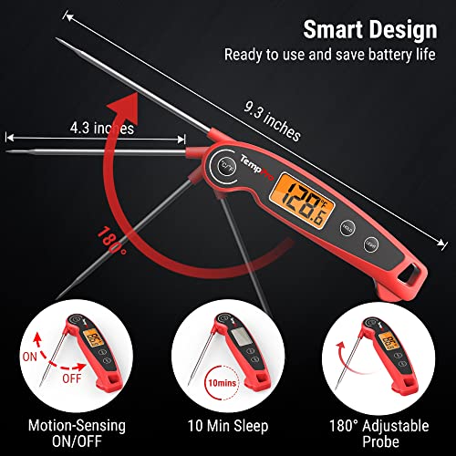 TempPro F05 Digital Meat Thermometer for Cooking with Motion Sensing, Waterproof Food Thermometer for Kitchen BBQ Oil Grill Smoker Candy Thermometer Black/red - Image 3