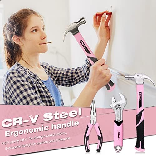 SHALL 247Pcs 20V Cordless Drill Driver & Household Tool Kit for Women, Pink Electric Power Drill Screwdriver and Home Hand Tool Set with 14” Storage Tool Bag for DIY, Home Repair/Maintenance - Image 6
