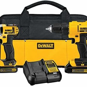 DEWALT 20V MAX Cordless Drill and Impact Driver, Power Tool Combo Kit with 2 Batteries and Charger, Yellow/Black (DCK240C2)