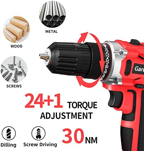 GardenJoy Cordless Power Drill Set: 21V Electric Drill with Fast Charger 3/8-Inch Keyless Chuck 2 Variable Speed 24+1 Torque Setting Power Tools Kit and 30pcs Drill/Driver Bits - Image 4