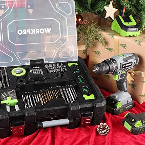 WORKPRO 20V Max Cordless Drill Driver Set, Electric Power Impact Drill Tool with 102 Pieces Accessories, 1/2'' Chuck Impact Drill Kit with Portable Case, 2 x 2.0Ah Li-ion Batteries with Fast Charger - Image 2