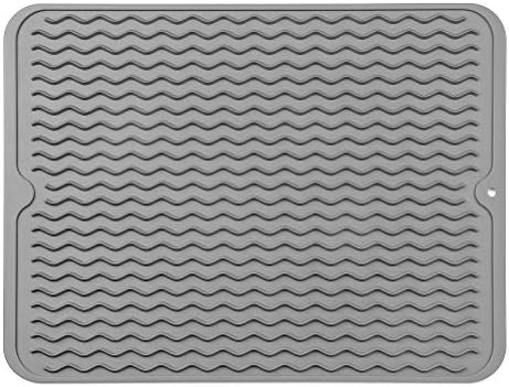 MicoYang Silicone Dish Drying Mat for Multiple Usage,Easy clean,Eco-friendly,Heat-resistant Silicone Mat for Kitchen Counter or Sink,Refrigerator or Drawer liner Grey L 16 inches x 12 inches