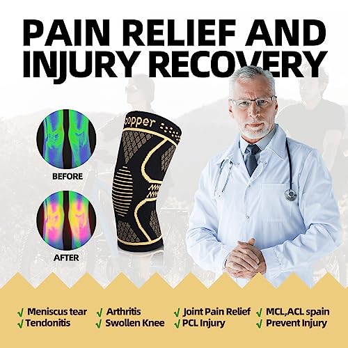 Copper Knee Braces for Knee Pain Women & Men, 2 Pack Knee Brace Compression Sleeve, Best Knee Support for Running, Working Out, Weightlifting, Knee Pain, Meniscus Tear, ACL & Arthritis Pain Relief - Knee Sleeves - Image 6
