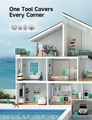 Hicozy Electric Spin Scrubber HS1, Cordless Shower Scrubber with 4 Replaceable Brush Heads Adjustable Extension Handle, Power Cleaning Brush for Bathroom, Floor, Tile, Kitchen White - Image 4