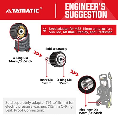 YAMATIC Super Flexible Pressure Washer Hose 50FT X 1/4", Kink Resistant Real 3200 PSI Heavy Duty Power Washer Extension Replacement Hose With M22-14mm x 3/8" Quick Connect Kit For Gas & Electric, Grey - Image 6
