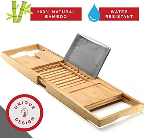 Luxury Bathtub Tray Caddy - Foldable Waterproof Bath Tray & Bath Caddy - Wooden Tub Organizer & Holder for Wine, Book, Soap, Phone Luxury Gift For Men & Women - Expandable Size, Fits Most Tubs Home It - Image 7