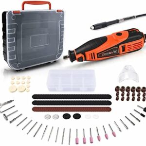 GOXAWEE Rotary Tool Kit with 180 Rotary Tool Accessories & Flex Shaft & Universal Collet, 5 Variable Speed Rotary Multi-Tool, Mini Electric Drill Set for Crafting DIY Project