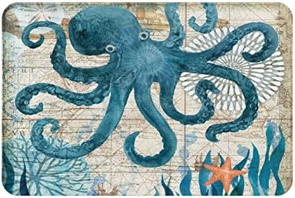 Octopus Map Bathroom Rug Mat Non-Slip Comfortable Bath Rug Carpet for Kitchen, Shower, Bath Room, Living Room One Size