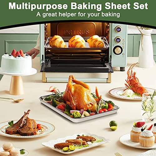Baking Sheet Tray Cooling Rack with Silicone Mat Set, Stainless Steel Cookie Pan For Oven, Set of 9 (3 Sheets + 3 Racks Mats), Warp Resistant & Heavy Duty Easy Clean - Image 6
