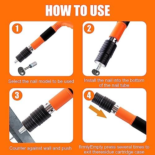Txkrhwa Manual Mini Steel Nailer Tool, Mini Nailer Tool, Manual Wall Nail Fastening Tool, Low Noise Air Nailer Machine Adjustable Cement Wall Nailer Hand Tool Reusable for Woodworking Decoration - Image 2