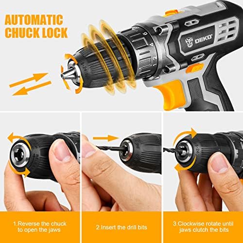 Cordless Drill, DEKOPRO 20V Drill Driver, 18+1 Torque Setting, 0-1350RPM Variable Speed, 13pcs Bits Accessories with case, Drilling Wall Brick Wood Metal - Image 4