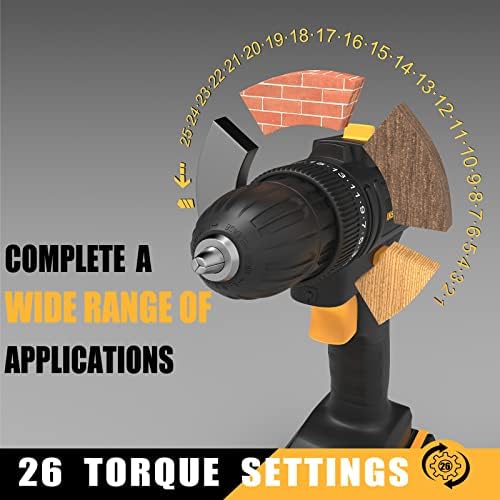 INSPIRITECH 20V Cordless Drill with 2 Batteries, Charger and 13'' Tool Bag, 3/8 Inch Chuck, Variable Speed, 25+1 Torque Setting with LED Work Light and Accessories - Image 3