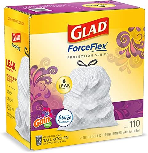 GLAD ForceFlex Tall Kitchen Drawstring Trash Bags, 13 Gallon White Trash Bag for Kitchen Trash Can, Gain Moonlight Breeze with Febreze Freshness and Leak Protection, 110 Count (Package May Vary) - Image 7