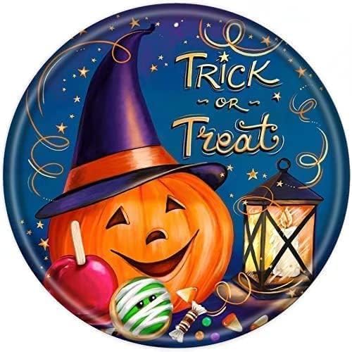 Round Halloween Pumpkin Trick Or Treat Bath Mat Indoor Entrance for Wear Resistant Washable Round Floor Mats Area Rugs for Bedroom Kitchen Bathroom 24x24 Inch