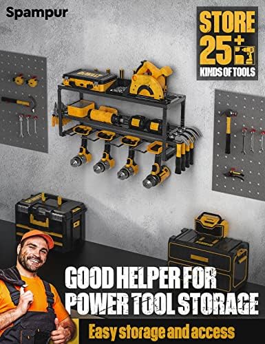 Power Tool Organizer with Charging Station, Drill Holder Wall Mount, Garage Storage Rack for Handheld, Metal Tool Shelf, Utility Rack for Cordless Drill & Power Tools, Gifts for Father's Day - Image 5