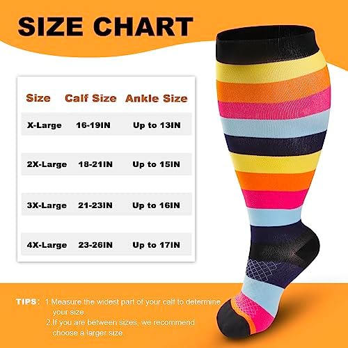 4 Pairs Plus Size Compression Socks for Women & Men, Extra Wide Calf 20-30 mmHg Knee High Compression Stockings for Circulation Swelling Support - Image 2