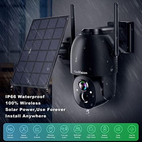 Solar Security Cameras Wireless Outdoor, SeeVision 2K Battery Powered PTZ WiFi 3MP Security Camera for Home with Spotlight, PIR Motion Detection,Siren, Color Night Vision, 2-Way Talk, SD/Cloud Storage - Image 2