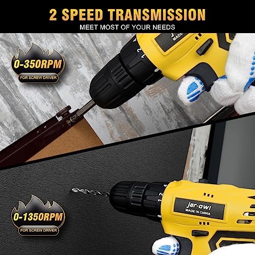 Portable Power Drill Set with 37PCS Drill Bit,21V Cordless Drill Kit with Battery and Charger,Jar-owl Home Tool Kit with Electric Drill,Power Tool Combo Kit for Men Women Office Repair Maintain-Yellow - Image 5