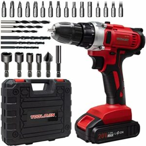 Toolman Led Lithium-ion Cordless Power Drill driver Kit 20V with Drill Set 30 pcs for Heavy Duty ZTP009