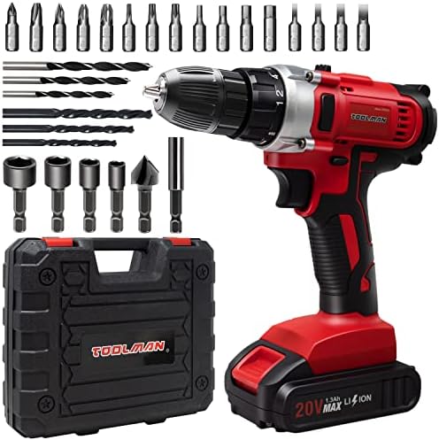 Toolman Led Lithium-ion Cordless Power Drill driver Kit 20V with Drill Set 30 pcs for Heavy Duty ZTP009