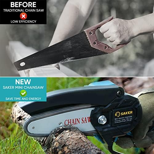 Saker Mini Chainsaw,Portable Electric Cordless Chainsaw,Battery Powered,Small Power Handheld Chain Saws Pruning Shears for Tree Branches,Courtyard and Garden(2PCS 20VBatteries&3 PCS Chains Blue) - Image 4