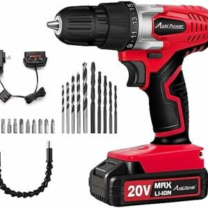 AVID POWER 20V MAX Lithium lon Cordless Drill Set, Power Drill Kit with Battery and Charger, 3/8-Inch Keyless Chuck, Variable Speed, 16 Position and 22pcs Drill Bits (Red)
