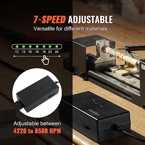 VEVOR Mini Lathe Machine, 2.76 in x 6.3 in, 24VDC 96W Mini Wood Lathe Tools Milling Machine Accessories, 7 Speeds 4220/5300/5650/6350/6660/7050/8450 RPM, for DIY Woodworking Wood Drill Rotary Tool - Image 4