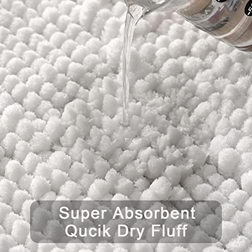 QJHOMO White Bathroom Rugs Chenille Bath Mats for Bathroom Non Slip Floor Mat, Thick Soft Shaggy Bath Rug, Super Absorbent Bathmat Quick Dry, Machine Washable Microfiber Rugs for Shower, 16 x 24 Inch - Image 5