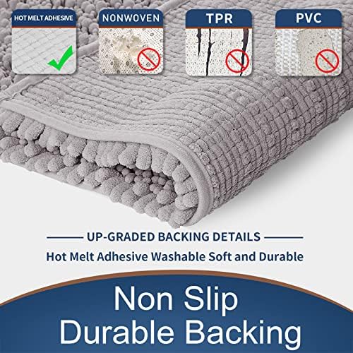 Yimobra Bathroom Rug Mat, 24'' x 17'', Luxury Chenille Shaggy Microfiber Bath Rugs, Extra Soft & Thick, Absorbent Water, Non-Slip, Machine-Washable, Bath Mats for Bathroom Floor,Tub and Shower, Gray - Image 4