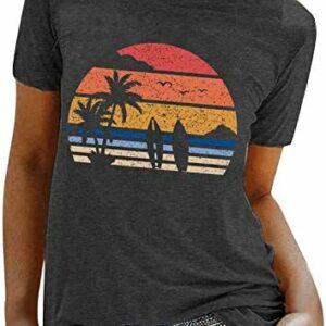 SKDOGDT Summer Short Sleeve Tops For Women Trendy Casual Floral Graphic Shirts Blouses Plus Size Crew Neck Boho Henley Tees