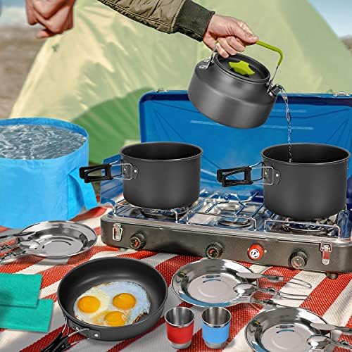 Odoland 29pcs Camping Cookware Mess Kit, Non-Stick Lightweight Pots Pan Kettle, Collapsible Water Container and Bucket, Stainless Steel Cups Plates Forks Knives Spoons for Outdoor Backpacking Picnic - Image 9