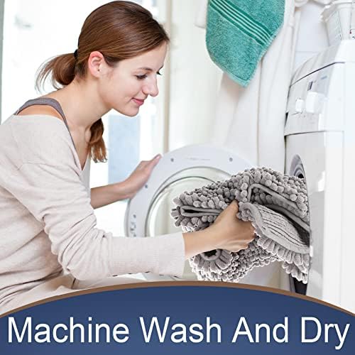 Yimobra Bathroom Rug Mat, 24'' x 17'', Luxury Chenille Shaggy Microfiber Bath Rugs, Extra Soft & Thick, Absorbent Water, Non-Slip, Machine-Washable, Bath Mats for Bathroom Floor,Tub and Shower, Gray - Image 5