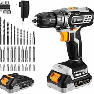 Cordless Drill, DEKOPRO 20V Drill Driver, 18+1 Torque Setting, 0-1350RPM Variable Speed, 13pcs Bits Accessories with case, Drilling Wall Brick Wood Metal