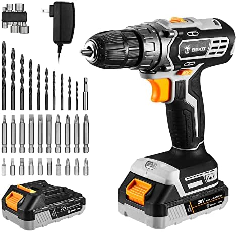 Cordless Drill, DEKOPRO 20V Drill Driver, 18+1 Torque Setting, 0-1350RPM Variable Speed, 13pcs Bits Accessories with case, Drilling Wall Brick Wood Metal