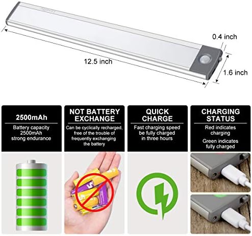 LED Motion Sensor Cabinet Light,Under Counter Closet Lighting, Wireless USB Rechargeable Kitchen Night Lights,Battery Powered Operated Light,54-LED Light for Wardrobe,Closets,Cabinet,Cupboard(2 Pack) - Image 2