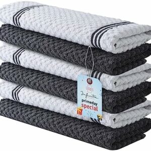 Premium Kitchen Towels – Pack of 6, 100% Cotton 15x25 Inches Absorbent Dish Towels - 425 GSM Tea Towel, Terry Kitchen Dishcloth Towels- Grey Dish Cloth for Household Cleaning by Infinitee Xclusives