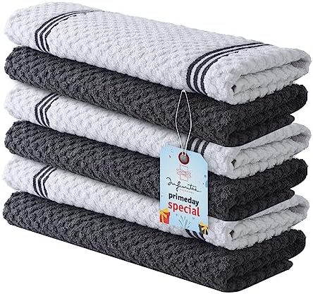 Premium Kitchen Towels – Pack of 6, 100% Cotton 15x25 Inches Absorbent Dish Towels - 425 GSM Tea Towel, Terry Kitchen Dishcloth Towels- Grey Dish Cloth for Household Cleaning by Infinitee Xclusives