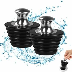 Bathtub Stopper, 2 Pack Universal Metal Bathtub Plug Silicone Bathtub Stopper Washbasin Stopper Bathtub Drain Stopper Plug Tub Stopper Sink Stopper for Kitchen Bathtub and Bathroom Sink Drains, Black