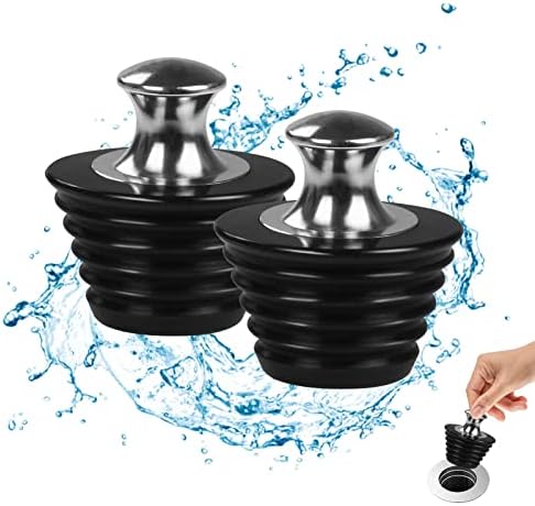 Bathtub Stopper, 2 Pack Universal Metal Bathtub Plug Silicone Bathtub Stopper Washbasin Stopper Bathtub Drain Stopper Plug Tub Stopper Sink Stopper for Kitchen Bathtub and Bathroom Sink Drains, Black