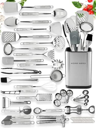Home Hero Kitchen Utensils Set - Stainless Steel Cooking Utensils Set with Spatula - Kitchen Gadgets & Kitchen Tool Gift 54-pcs Set