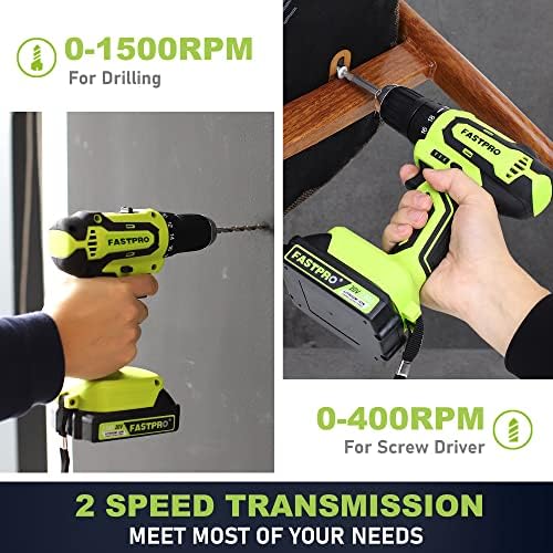 FASTPRO 177-Piece 20V Cordless Lithium-ion Drill Driver and Home Tool Set, Household Repairing Tool Kit with Drill in Tool Storage Case, Green - Image 5