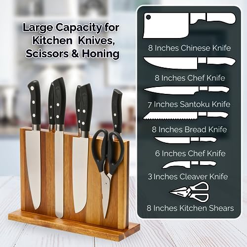 Home Kitchen Premium Acacia Wood Double Sided Magnetic Knife Block without Knives Utensil Holder Knife Holder for Kitchen Counter Magnetic Knife Holder Stand Knife Rack Knife Stand Knife Storage - Image 4